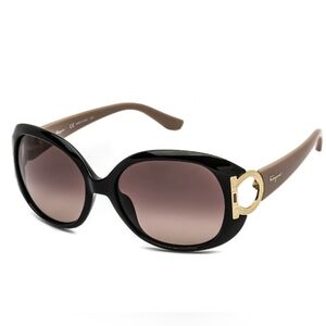 Salvatore Ferragamo Gradient Oval Sunglasses SF668S New $275  Black/Taupe